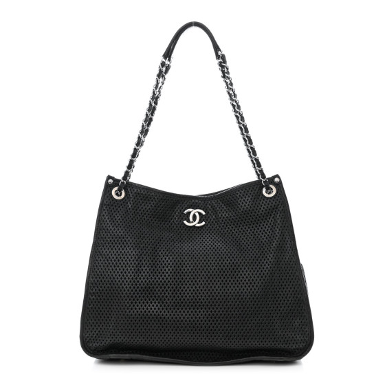 Calfskin Perforated Up In The Air Tote Black