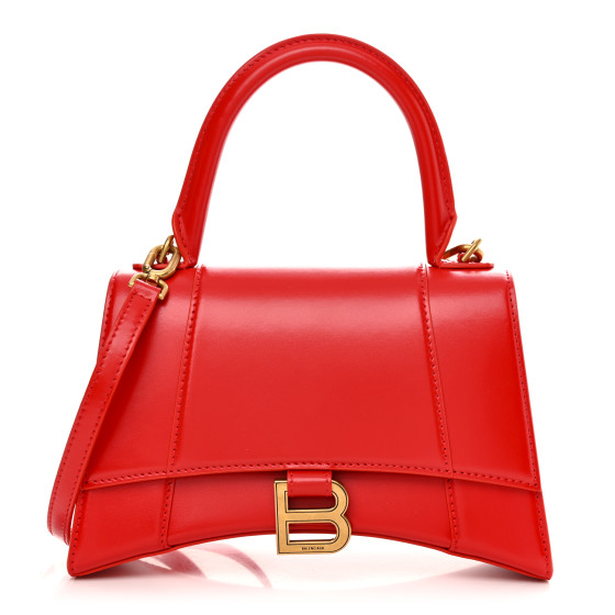 BALENCIAGA Shiny Box Calfskin Small Hourglass Top Handle Bag Bright Red