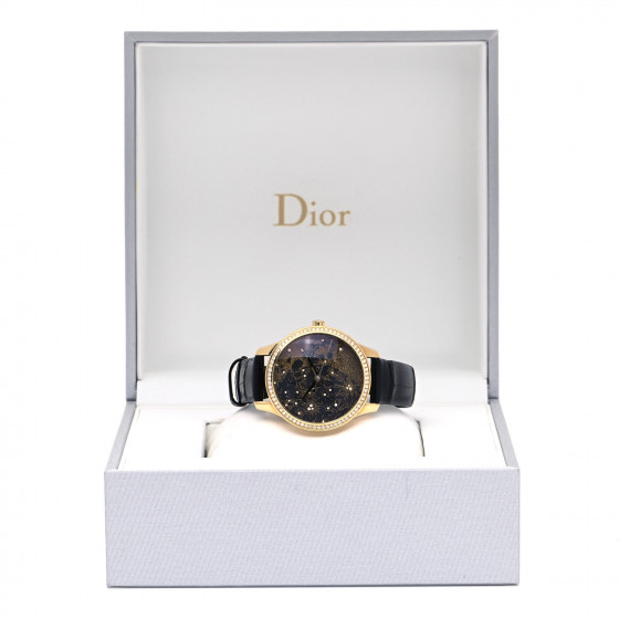 Dior 腕時計 CHRISTIAN DIOR 18K Yellow Gold Alligator Diamond Bezel 36mm