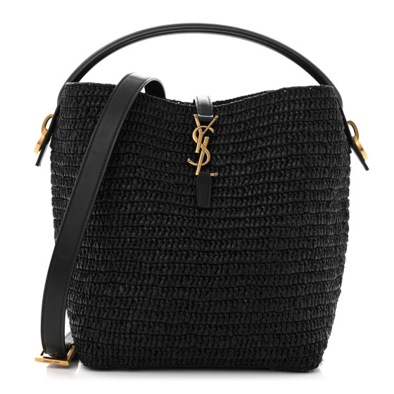 SAINT LAURENT Raffia Calfskin Monogram Le 37 Bucket Bag
