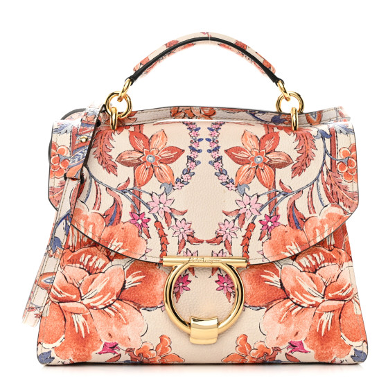 SALVATORE FERRAGAMO Calfskin Fiori Print Margot Top Handle