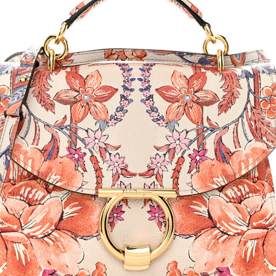 SALVATORE FERRAGAMO Calfskin Fiori Print Margot Top Handle