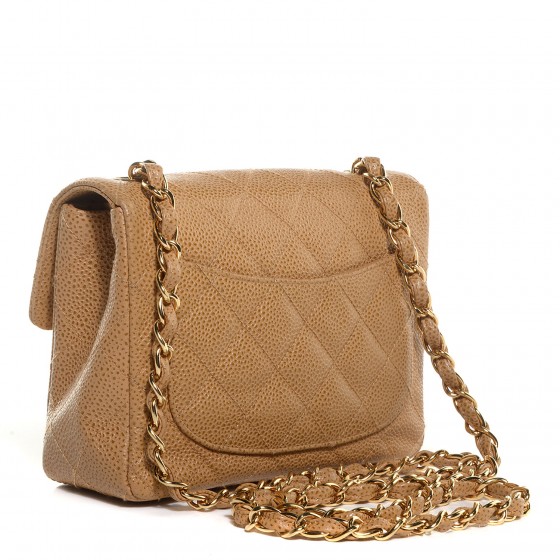 CHANEL Caviar Mini Square Flap Dark Beige 91682 | FASHIONPHILE