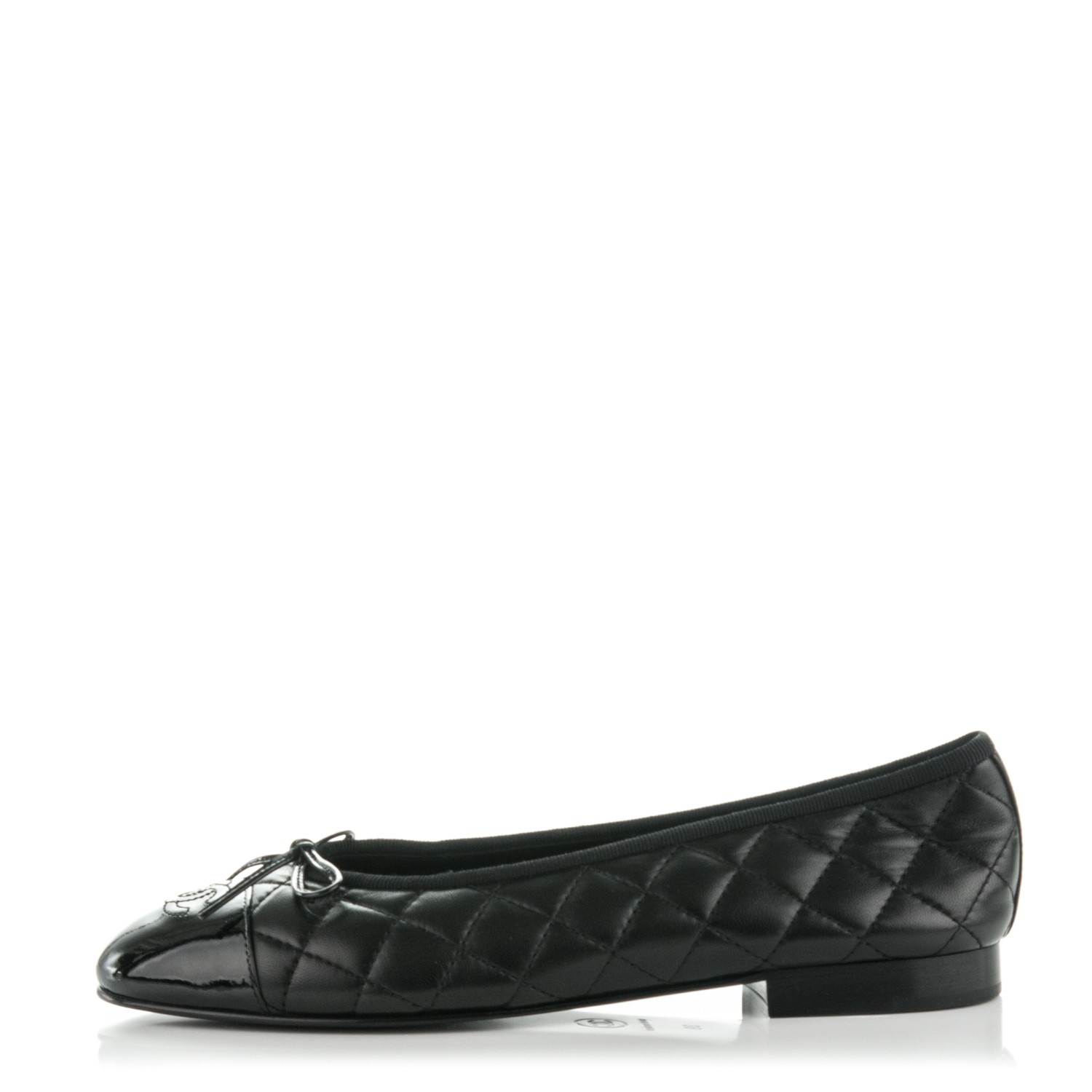 スニーカー Chanel Ballerina Flat Lambskin & Black Black CHANEL Lambskin Patent Quilted Cap Toe Ballerina Flats 39