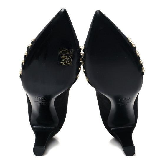 CHANEL★素敵！ BLACK SUEDE PEARLS LOGO PUMPS サイズ39 CHANEL Suede Pearl Grosgrain Pumps 36.5 Black 1288656