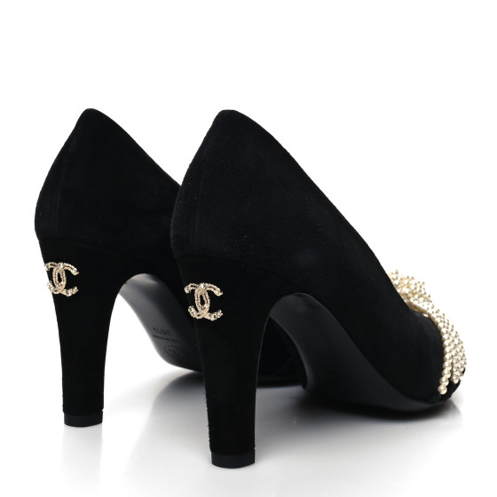 CHANEL★素敵！ BLACK SUEDE PEARLS LOGO PUMPS サイズ39 CHANEL Suede Pearl Grosgrain Pumps 36.5 Black 1288656