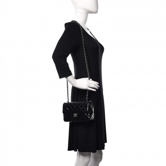 CHANEL Patent Calfskin Quilted Mini Rectangular Flap Black 876790 ...