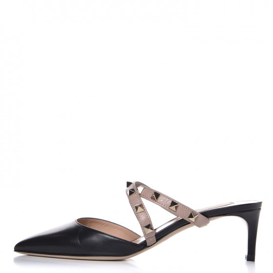 サンダル・ミュール VALENTINO Black leather Rockstud mules (7W2S0C47VOD 0NO) Valentino Garavani Women's Rockstud Block Heel Slide | A.K.