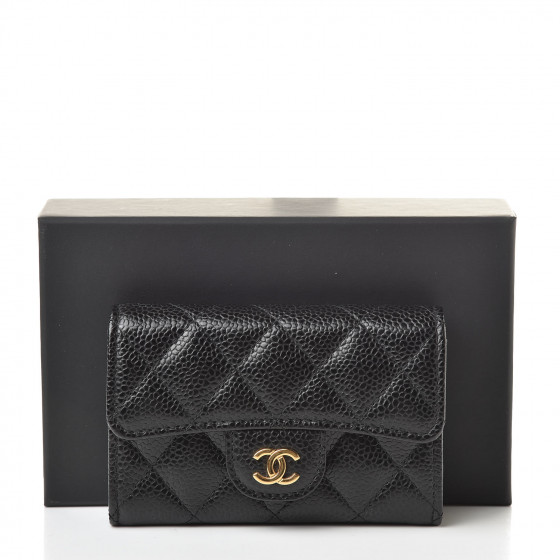 CHANEL Caviar Quilted Flap Card Holder Black 517368