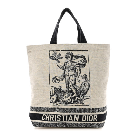 CHRISTIAN DIOR Canvas Print Cruise Tote Black White