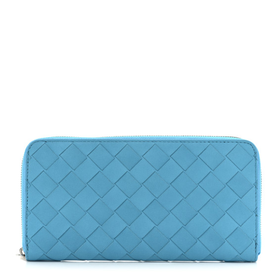 BOTTEGA VENETA Nappa Intrecciato Zip Around Wallet Sky Blue