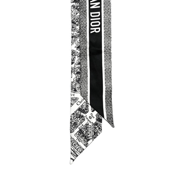 CHRISTIAN DIOR Silk Plan De Paris Mitzah Scarf White Black
