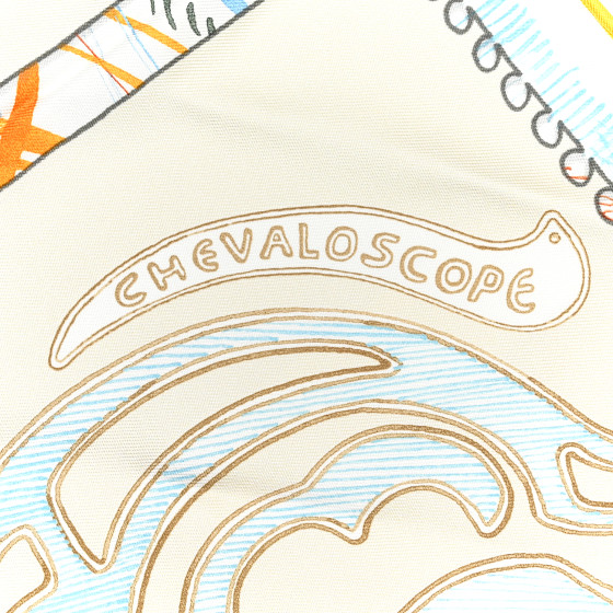 HERMES Silk Chevaloscope Scarf 90 White Bleu Multicolor