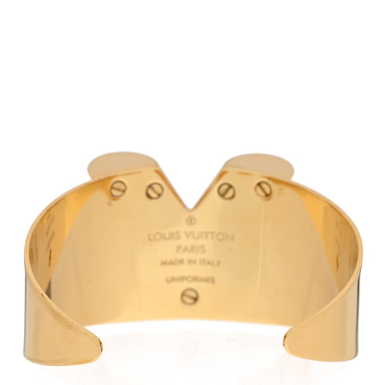 限定アイテム LOUIS VUITTON ESSENTIAL V CUFF Louis Vuitton Goldtone Metal Essential V Cuff Bracelet