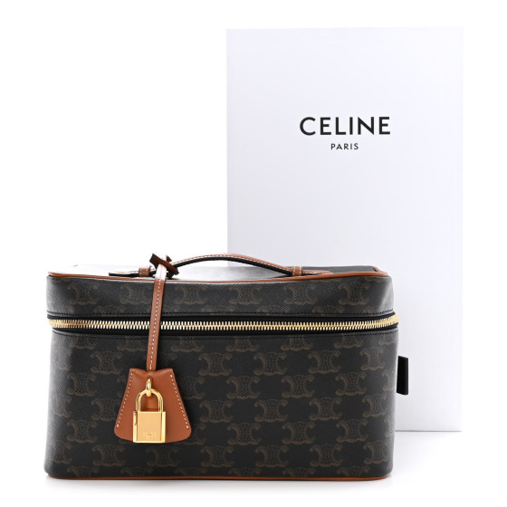 CELINE Triomphe Canvas Calfskin Vanity Case Tan 1318247