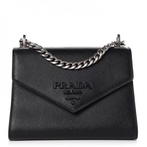 PRADA Saffiano Cuir Calfskin Monochrome Envelope Flap Chain