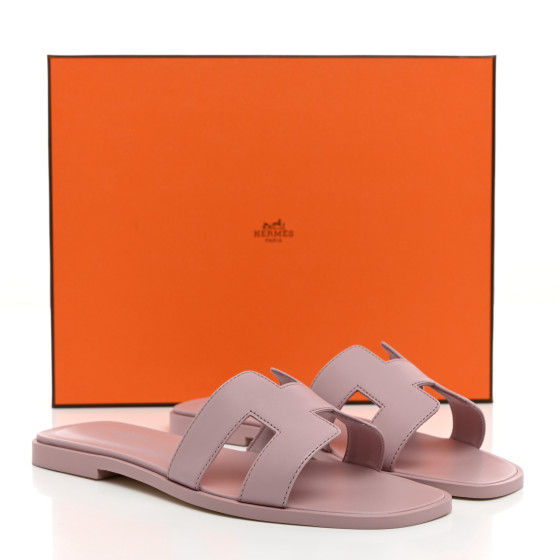 HERMES Box Calfskin Oran Sandals 37 Rose Cancan 1584770
