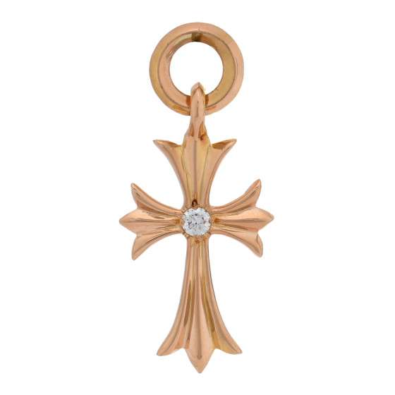 CHROME HEARTS 22K Yellow Gold Diamond Tiny CH Cross Pendant