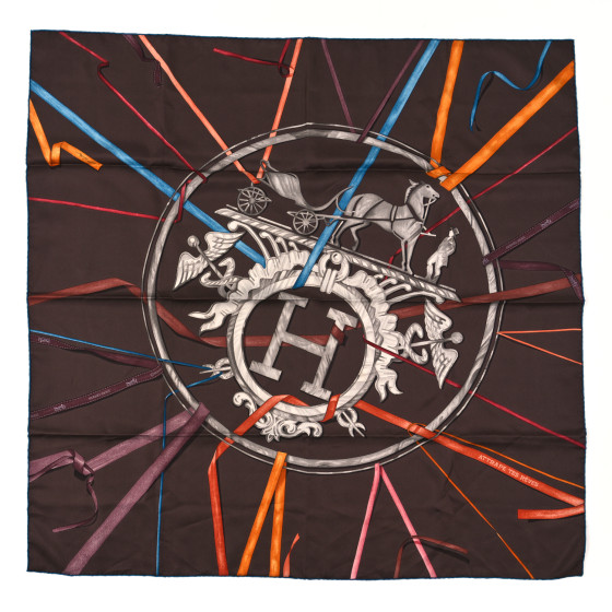 HERMES Silk Attrape Tes Reves Scarf 90 Chocolat Ardoise