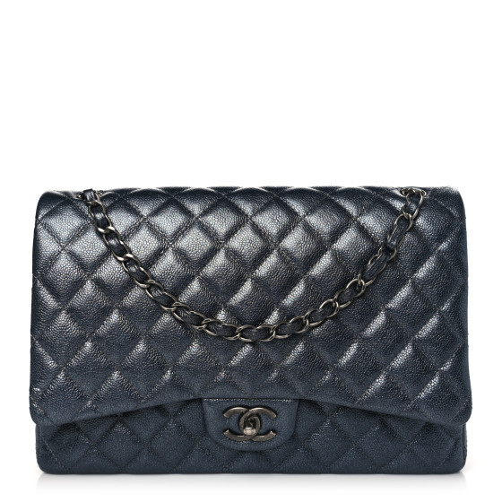 CHANEL Metallic Caviar Quilted Maxi Double Flap Charcoal