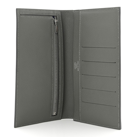 HERMES Evercolor Citizen Twill Long Wallet Gris Meyer