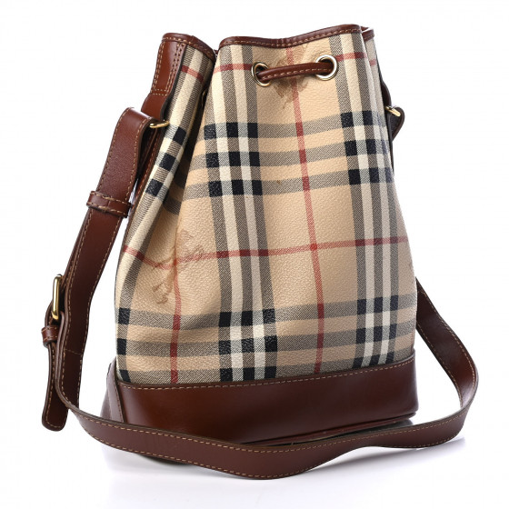BURBERRY Haymarket Check Drawstring Bucket Bag Brown 840497
