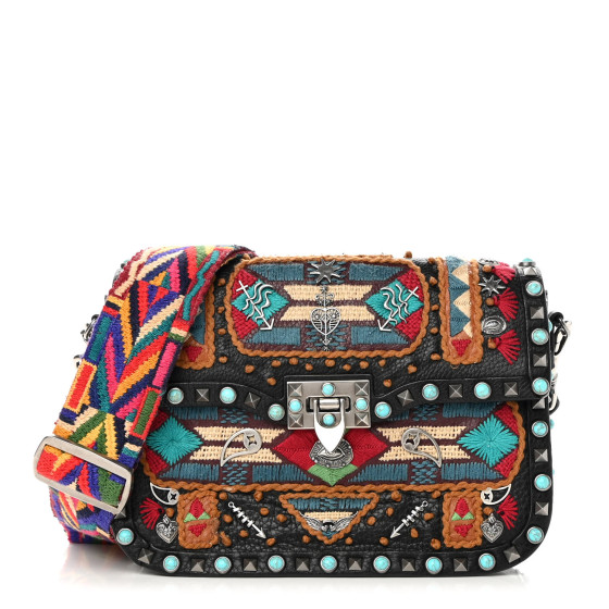 VALENTINO GARAVANI Calfskin Embroidered Medium Guitar Strap