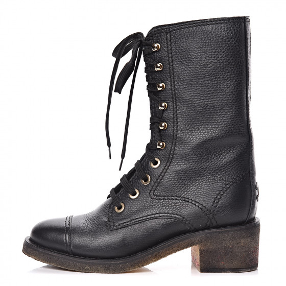 CHANEL Calfskin CC Combat Boots 38.5 Black 426843 | FASHIONPHILE