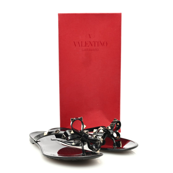VALENTINO GARAVANI PVC Jelly Rockstud Bow Thong Sandals 39