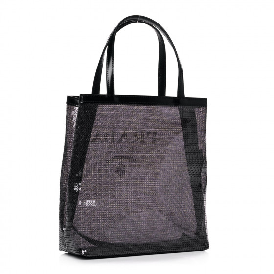 PRADA Sequin Mesh Small Tote Bag Black 964233 | FASHIONPHILE