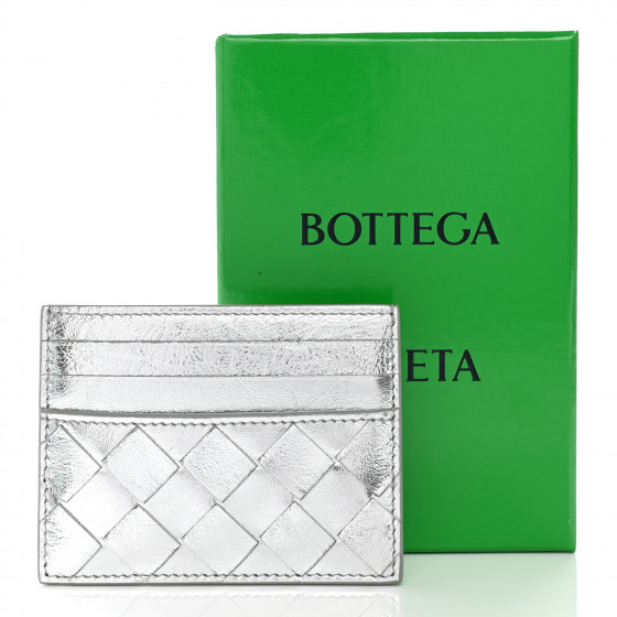 BOTTEGA VENETA Metallic Nappa Intrecciato Card Holder Silver