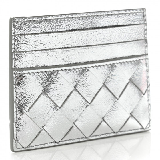 BOTTEGA VENETA Metallic Nappa Intrecciato Card Holder Silver
