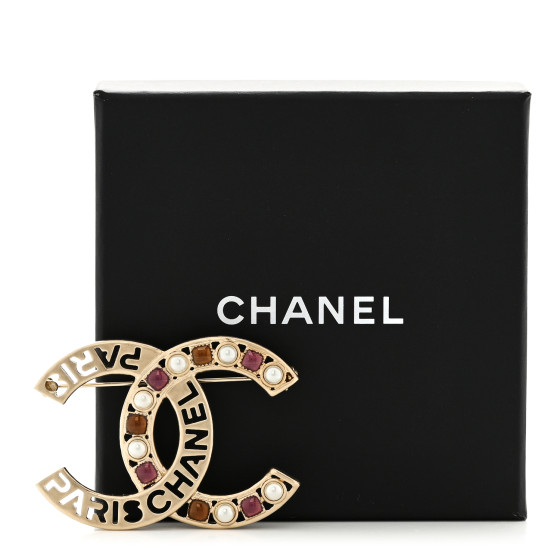 CHANEL  ブローチ CHANEL Crystal Pearl Glass CC Logo Brooch Gold Pink Orange
