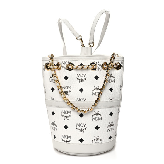 MCM Visetos Aren Mini Chain Backpack White