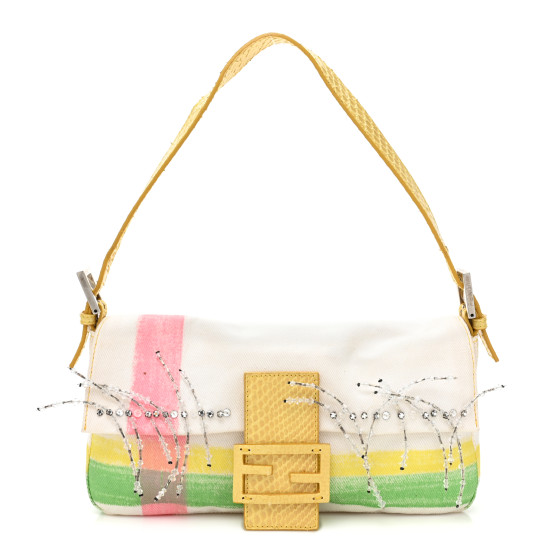 FENDI Canvas Snakeskin Crystal Baguette Yellow Multicolor