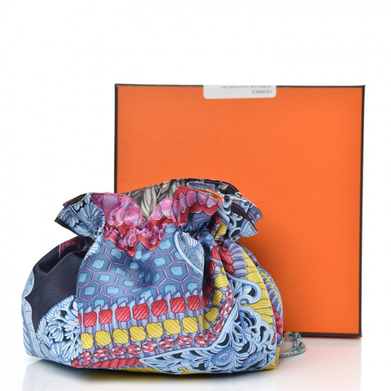 【HERMES】Calfskin and silk pouch silk-in-change-purse--