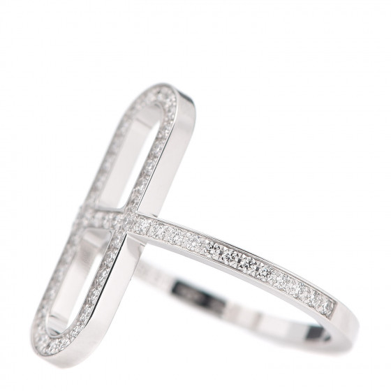 HERMES 18K White Gold Diamond Ever Chaine d'Ancre Ring 51