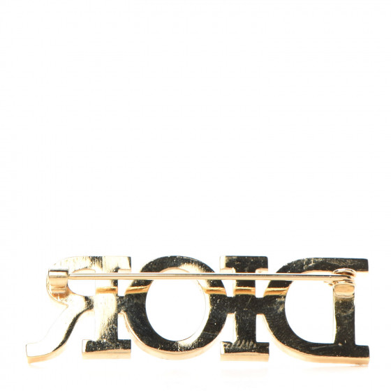 CHRISTIAN DIOR Crystal Dior Logo Brooch Gold 707565