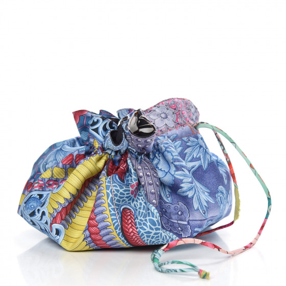 【HERMES】Calfskin and silk pouch silk-in-change-purse--