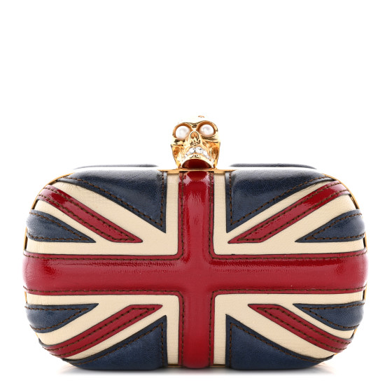 ALEXANDER MCQUEEN Patent Calfskin Britannia Skull Box Clutch Red Blue 1296088 FASHIONPHILE