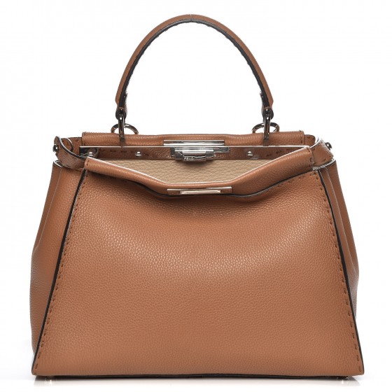 FENDI Cuoio Romano Selleria Bi-Color Medium Peekaboo Iconic Satchel Mou Deserto 223351 | FASHIONPHILE