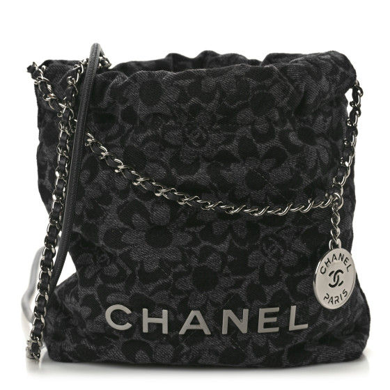 CHANEL★素敵！24B Gray Black Denim Floral/Logo Print Jeans $3450 2024 24P CHANEL GRAY JEANS CC LOGO EMBROIDERED DENIM