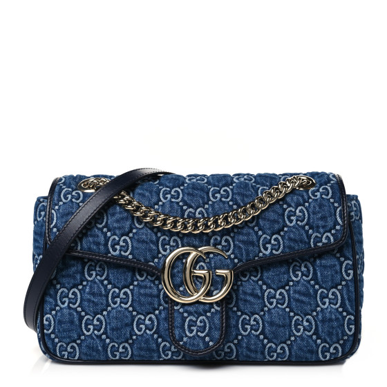 GUCCI Denim Matelasse Small GG Marmont Shoulder Bag Blue