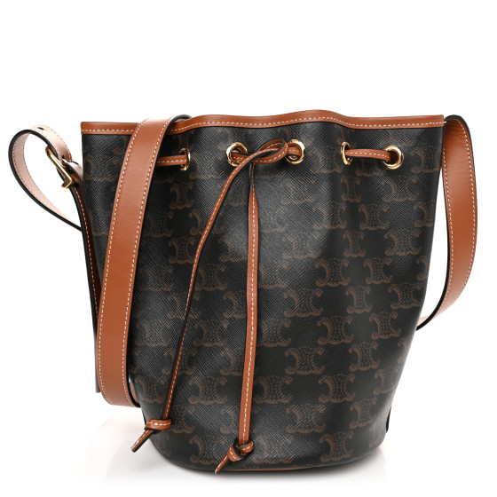 CELINE Triomphe Canvas Calfskin Small Drawstring Bucket Bag