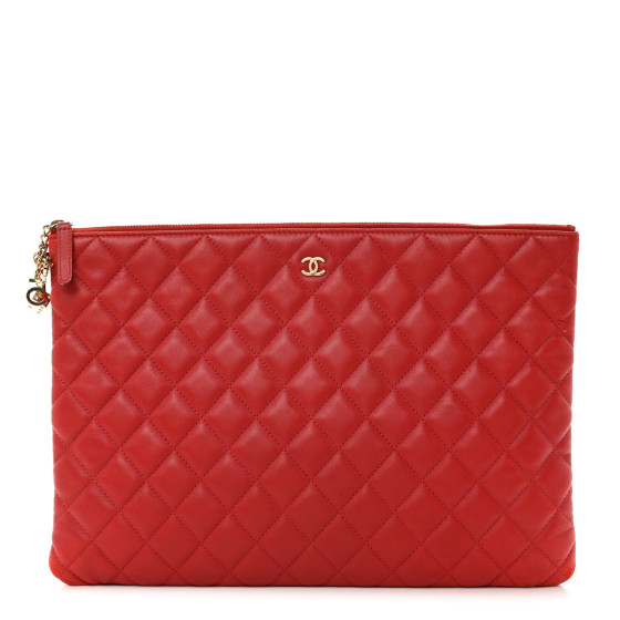 CHANEL Lambskin Quilted Large Casino Beauty CC Cosmetic Case Red
