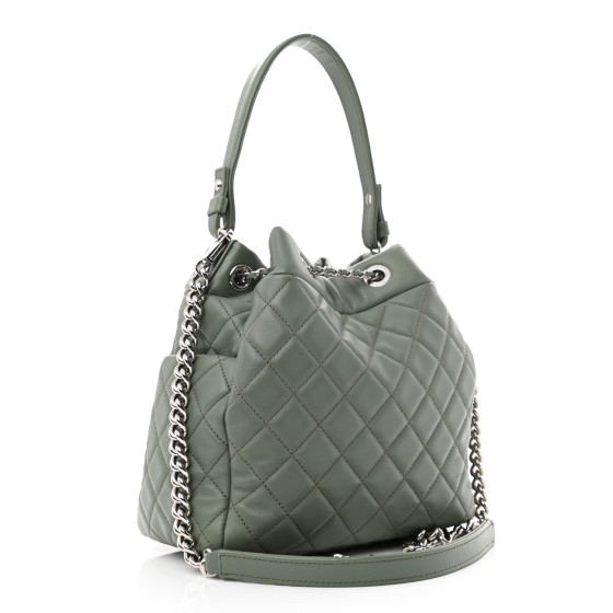 CHANEL Lambskin Quilted Small CC Chain Bucket Drawstring Bag