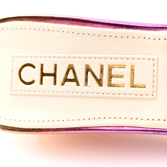 CHANEL Laminated Calfskin Wedge Mules 35.5 Pink Orange
