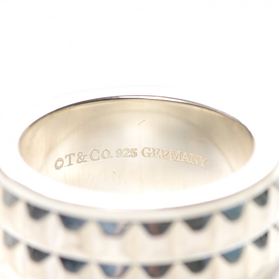 TIFFANY Sterling Silver Two Row Diamond Point Band Ring 47 4