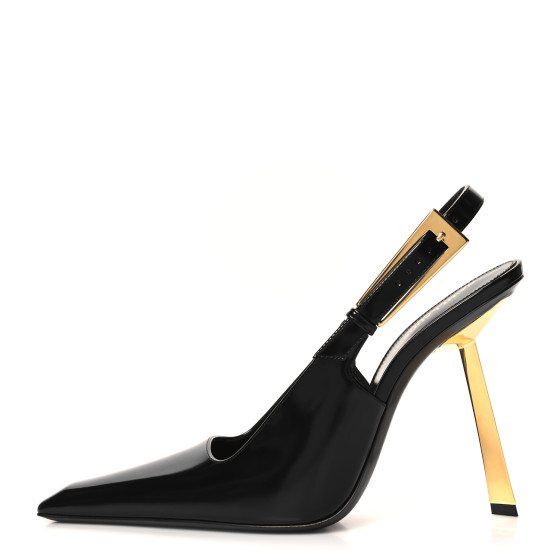 SAINT LAURENT Glazed Calfskin Lee Slingback Pumps 40 Black