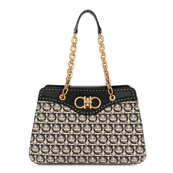 Salvatore Ferragamo Black Canvas Shoulder Bag Authentic | eBay